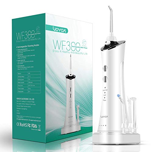 VOYOR Water Flosser Cordless Teeth Cleaner Rechargeable Oral Irrigator with 4 Flossing Tips Wireless Charging & IPX7 Waterproof Plaque Remover for Braces & Bridges Care WF300