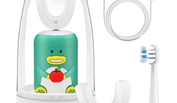 Kids Toothbrush Electric, U Shaped Ultrasonic Autobrush Toothbrush with 2 Brush Heads, Five Cleaning Modes, Cartoon Modeling Design for Kids, Special for Birthday Gift (Green)