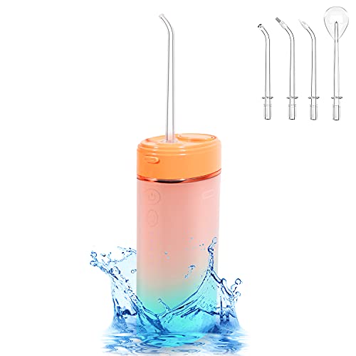 AKALULI Water Flosser Portable Teeth Cleaner – Cordless Dental Oral Irrigator with Rechargeable Battery, 4 Replacement Jet Heads & Telescopic Water Tank – for Travel|Home & Kid|Adult