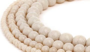 RUBYCA Natural White Cream Fossil Gemstone Round Loose Beads for Jewelry Making 1 Strand – 8mm