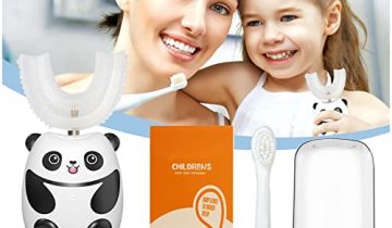 U Shaped Electric Toothbrush for Kids Baby Childrens Toddler Age 2-4-6-8-12 Years Old, Extra Soft Silicone Sonicare Battery U-Shaped 360 Ultrasonic Auto Tooth Brush Teeth Cleaner Set Boys&Girls(7-12)