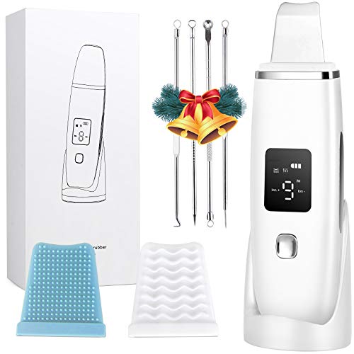 Face Skin Scrubber, Skin Spatula, Blackhead Remover Pore Cleaner, Facial Scrubber Spatula with 4 Modes, Face Spatula for Deep Cleansing with 2 Silicone Covers and Comedones Extractor Tool