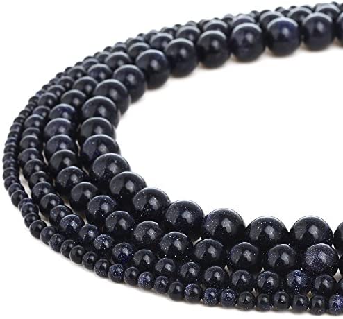 RUBYCA Blue Sand Goldstone Man-Made Glass Gemstone Round Loose Beads for Jewelry Making 1 Strand – 8mm