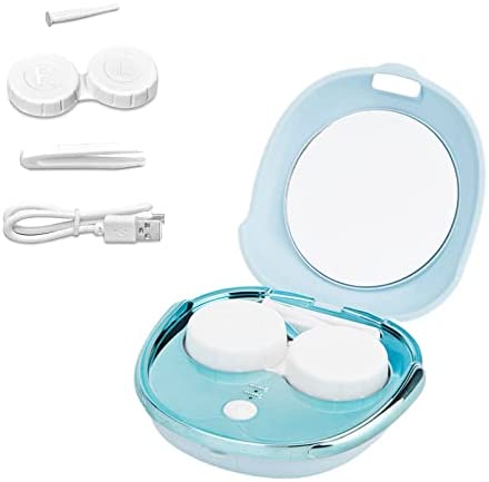 Contact Lens Cleaner Case, Portable Ultrasonic Contact Lens Cleaner with USB Charger, Travel Contact Lens Box with Mirror Suitable for Disposal Soft Lens, Colored Contact Lens, RGP and OK Lens (Blue)