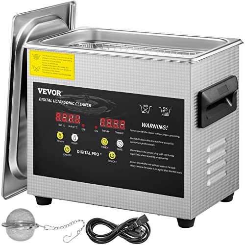 VEVOR 3L Upgraded Ultrasonic Cleaner (200W Heater,120W Ultrasonic) Professional Digital Lab Ultrasonic Parts Cleaner with Heater Timer for Jewelry Glasses Parts Cleaning
