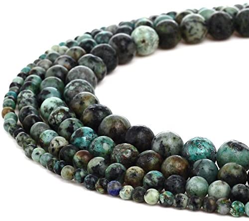 RUBYCA Natural African Turquoise Gemstone Round Loose Beads for DIY Jewelry Making 1 Strand – 8mm