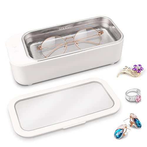Ultrasonic Jewelry Cleaner,GOKOCO 500ML Portable Professional Ultrasonic Machine for Jewelry Ring Silver Shaver Heads Retainer Eyeglass-White