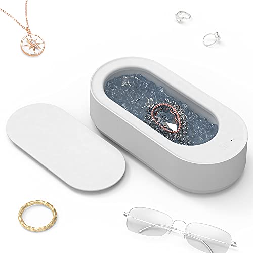 Ultrasonic Jewelry Cleaner Professional Ultrasonic Machine for Cleaning Rings,Necklaces,Watches, Denture,Eyeglasses,Coins,Razors,Parts, Instruments with 11.5 Ounces(340ml), Portable Ultrasonic Cleaner