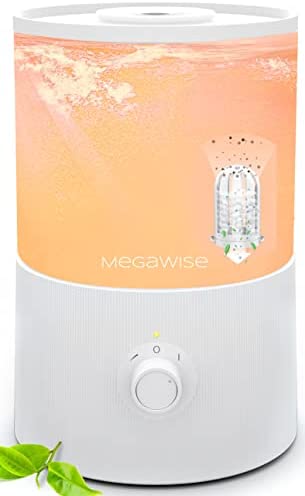 MEGAWISE 7-Color Humidifier 3.5L Cool Top-Refill Mist Humidifiers with Water Filter for Babies, Bedroom, Nursery, Home and Office | Super Quiet Ultrasonic Vaporizer | lasts 35 Hours with Essential Oil Diffuser | Auto Shut Off and Easy Clean