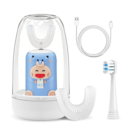 Kids Electric Toothbrush, Baby Automatic Toothbrush, Free 2 Replacement Brush Heads, Five Cleaning Modes, Cute Shape for Kids, U-Shaped Electric Toothbrush for Kids