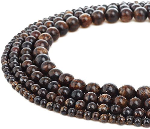 RUBYCA Natural Bronzite Gemstone Round Loose Beads Bronze for DIY Jewelry Making 1 Strand – 10mm