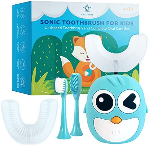 Sonic Auto Toothbrush Kids, U Shaped Toothbrush Set – 4 Brush Heads, BPA Free CPSIA Compliant, Kids Automatic Toothbrush, Ultrasonic Toothbrush Kids, Electric Toothbrush Kids, Age 3-12