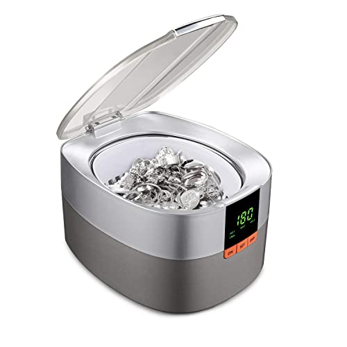 Ultrasonic Jewelry Cleaner,750ML Professional Ultrasonic Cleaner Machine, Portable Household Cleaning Machine with Five Digital Timer for Eyeglasses, Watches, Earrings, Ring, Necklaces,Coins