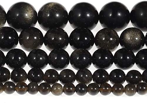10MM Natural Gold Obsidian Beads Black Gemstone Beads for Jewelry Making DIY Gifts for Family and Friends(10mm, Gold Obsidian)