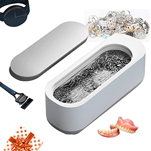 Jewelry Cleaner Machine,Ultrasonic Jewelry Cleaner Machine Low Noise 45Khz Ultrasound Silver Jewelry Cleaner for Retainer,Eyeglass,Watches,Coins,Dentures