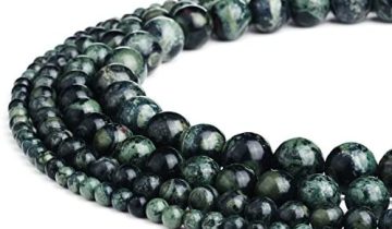 RUBYCA Natural Kambaba Jasper Gemstone Round Loose Beads Green for Jewelry Making 1 Strand – 10mm