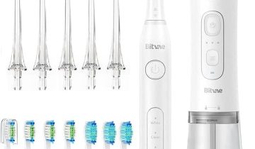 Toothbrush and Water Flosser , Teeth Cleaner Set, 5 Optional Modes and 8 Brush Heads Whitening Toothbrushes, 3 Modes and 6 Jet Tips Oral Irrigator, 4 Hours Charge for 30 Days Use, White