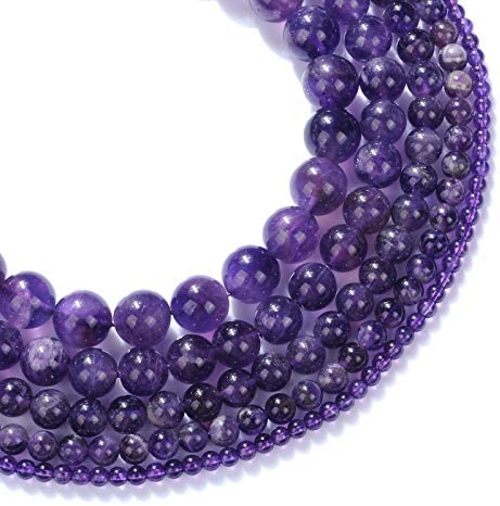 6MM Natural Amethyst Beads Round Smooth Purple Quartz Beads for Jewelry Making DIY Gifts for Family and Friends (Amethyst, 6mm)