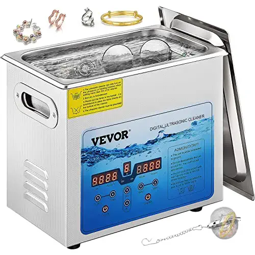 VEVOR Ultrasonic Cleaner, 36KHz~40KHz Adjustable Frequency, 3L 110V, Ultrasonic Cleaning Machine w/Digital Timer and Heater, Lab Sonic Cleaner for Jewelry Watch Eyeglasses Coins, FCC/CE/RoHS Listed