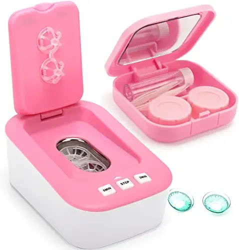Contact Lens Cleaner Machine,Mini Portable Ultrasonic Contact Lens Cleaner with USB Power Cable, Kit Daily Care Fast Cleaning Device for Soft Lens Hard Lens Colored Lens RGP Lens & OK Lens (Pink)