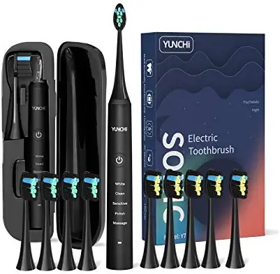 Electric Toothbrush for Adults, YUNCHI Y7 Rechargeable Electric Sonic Toothbrushes, 5 Modes 4 Hours Charging for Minimum 30 Days, 40,000 VPM Motor and 2 Mins Smart Timer (10 Brush Heads, Black)