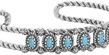 American West Sterling Silver Choice of Gemstone 7-Stone Double Rope Floral Cuff Bracelet Size S, M or L