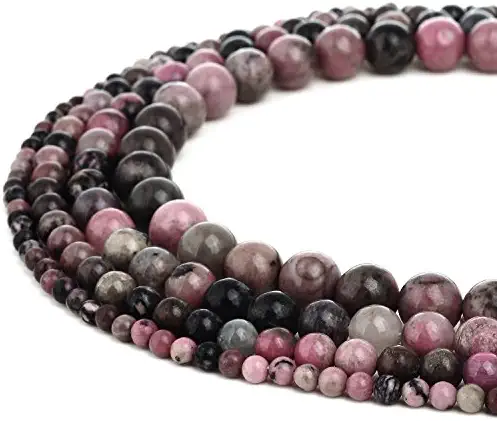 RUBYCA Wholesale Natural Rhodonite Gemstone Round Loose Beads for Jewelry Making 1 Strand – 4mm