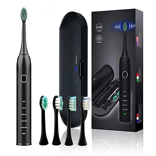 Electric Toothbrush for Adult, Sonic Brush 5 Heads 5 Made, Travek Case, IPX7, 60 Days
