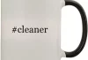 #cleaner – 11oz Colored Handle and Rim Coffee Mug, Black