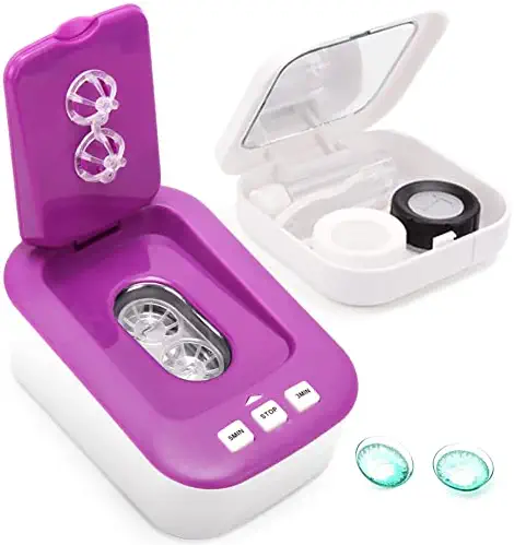 Contact Lens Cleaner Machine,Mini Portable Ultrasonic Contact Lens Cleaner with USB Power Cable, Kit Daily Care Fast Cleaning Device for Soft Lens Hard Lens Colored Lens RGP Lens & OK Lens (Purple)