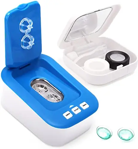 Contact Lens Cleaner Machine,Mini Portable Ultrasonic Contact Lens Cleaner with USB Power Cable, Kit Daily Care Fast Cleaning Device for Soft Lens Hard Lens Colored Lens RGP Lens & OK Lens (Blue)
