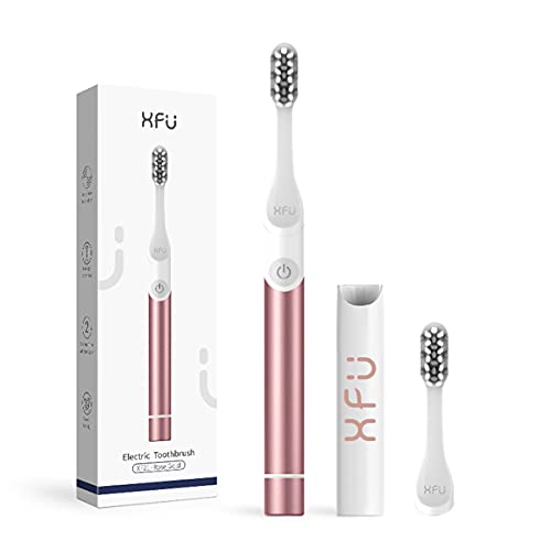 Sonic Electric Toothbrush Kit for Adult, Battery Powered Traveling Toothbrush with Cover – 2 Modes with Smart Timer – 2 Soft Dupont Brush Heads and Waterproof IPX7 (Rose Gold)