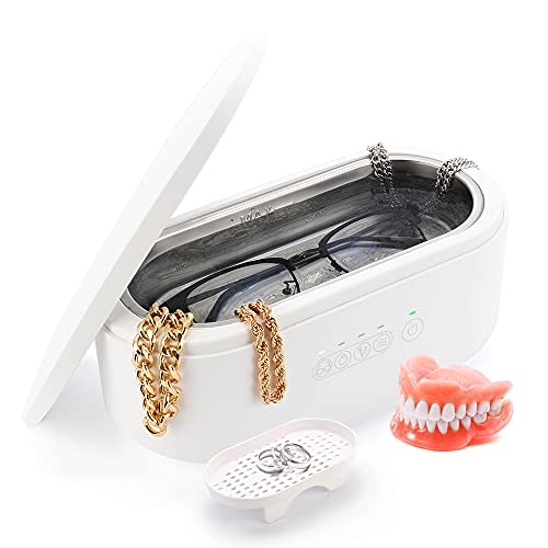 KRX Professional Ultrasonic Jewelry Cleaner, Ultrasonic Cleaner for Glasses Rings Gold Silver Diamond Coin Watch Denture, 47KHz Household Portable Cleaner Ultrasonic Machine