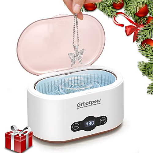 Ultrasonic Jewelry Cleaner 650ML, 45kHz Portable Household Ultrasonic Cleaning Machine with Removable Power Cord & Digital Timer, Silver Jewelry Cleaner for Eyeglasses, Watches, Rings, Coins, Denture