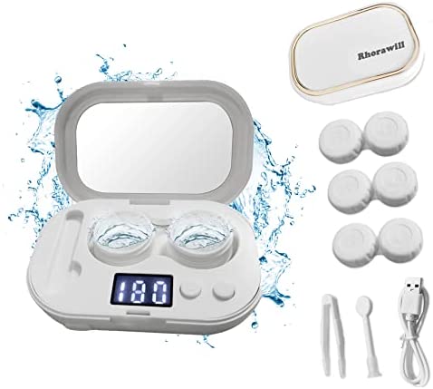 Contact Lens Cleaner Machine Ultrasonic Portable Contact Lens Cleaner with 3 Contact Lens case USB Charger Led Display for Daily Care Fast Cleaning Soft and Hard Contact Lenses