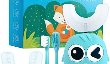 OKKOSTAR Electric Auto Toothbrush Kids U Shaped Toothbrush Set with 4 Brush Heads, BPA Free CPSIA Compliant, Kids 360 Toothbrush, Auto Brushes for Teeth Kids, Age 3-12