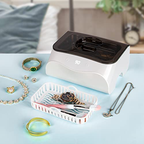Ultrasonic Cleaner, 46kHz 40W Ultrasonic Jewelry Cleaner,700ML Jewelry Cleaner Machine ABS Plastic & 304 Stainless Steel Floor Clock with 5 Timer for Ring Glasses Watches Home Décor