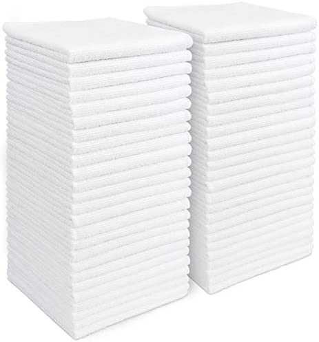 AIDEA Microfiber Cleaning Cloths White-50PK, Strong Water Absorption, Lint-Free, Scratch-Free, Streak-Free, Dish Towels White (11.5in.x 11.5in.)