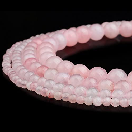 RUBYCA Natural Rose Quartz Gemstone Round Loose Bead Pink Crystal for Jewelry Making 1 Strand – 6mm