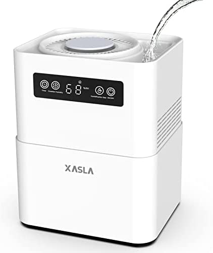 XASLA Top Fill 5L Evaporative Humidifier for Baby Nursery Bedroom, No Mist Humidifier with Filter, Timer, Digital Display, Water Shortage Protection, Intelligent Constant Humidity