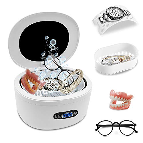 Ultrasonic Jewelry Cleaner -Silver Cleaner for Jewelry Rings Eyeglasses Watches Coins Tools Razors Earrings Necklaces Dentures,Waterproof with Five Digital Timer and 25 Ounces Tank