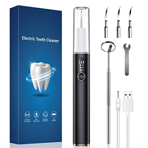 Electric Rechargeable Plaque Remover for Teeth,Teeth Cleaning Kit with LED Light,Tooth Cleaner Tartar Remover Plaque Blaster for Adults,Oral Care for Home ,wih 3 Repment Head,Black