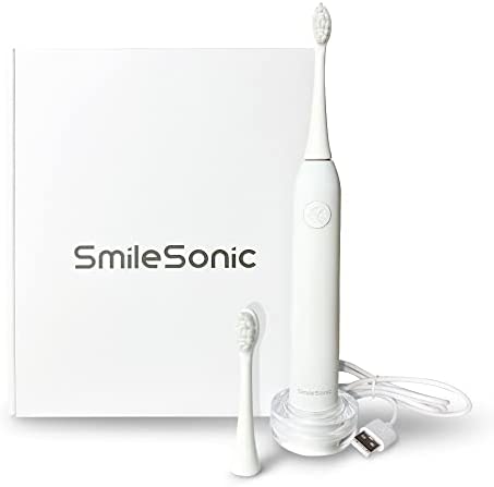 Smilesonic Ultra Whitening Electric Toothbrush for Adults and Kids, 28000 Pulsations per Minute Toothbrush with 1 Replacement Brush Head, 3 Modes, Smart Timer Set (White)