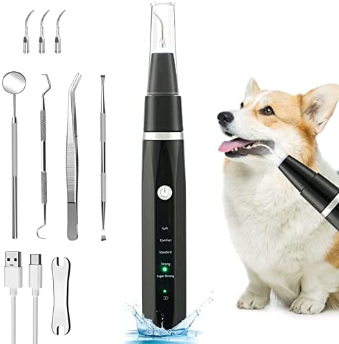 Ultrasonic Dog Teeth Cleaning Kit with LED Lamp for Pet Teeth Cleaning, 5 Modes Dog Tartar Remover for Teeth Care to Remove Stains Calculus, Dog Toothbrush Plaque and Tartar Remover with 3 Heads