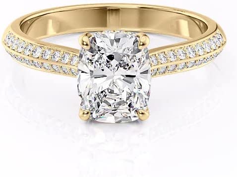 10K Solid Gold Handmade Engagement Ring 2 CT Elongated Cushion Cut Moissanite Diamond Solitaire Bridal Wedding Ring Set for Four prong Anniversary Propose Gifts Customized Ring For Her