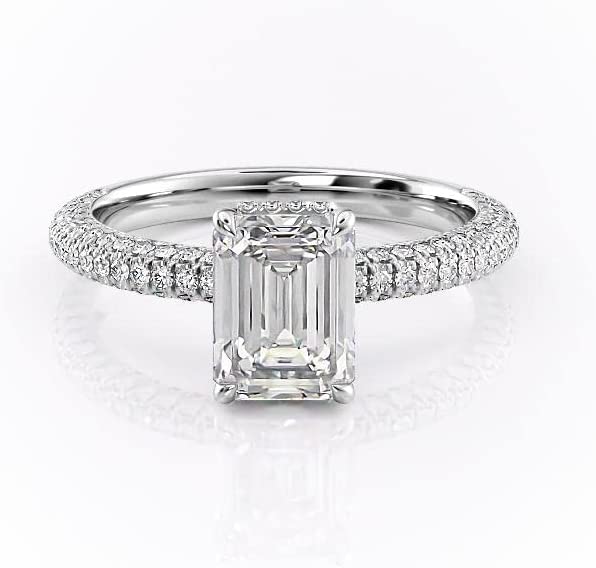 Lipsa Jewels Emerald Cut 925 Silver 2 Carat Genuine Moissanite Diamond Solitaire Proposal Wedding Ring With Hidden Halo VVS1 Clarity D Color Bridal Ring Stackable Wedding Ring Customized Ring For Her