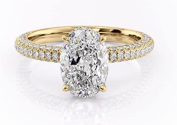 2CT Oval Cut VVS1 Colorless Moissanite Engagement Ring 10K Solid Gold Half Eternity Hidden Halo Vintage Antique Anniversary Promise Gift Versailles Diamond Engagement Ring Customized Ring For Her
