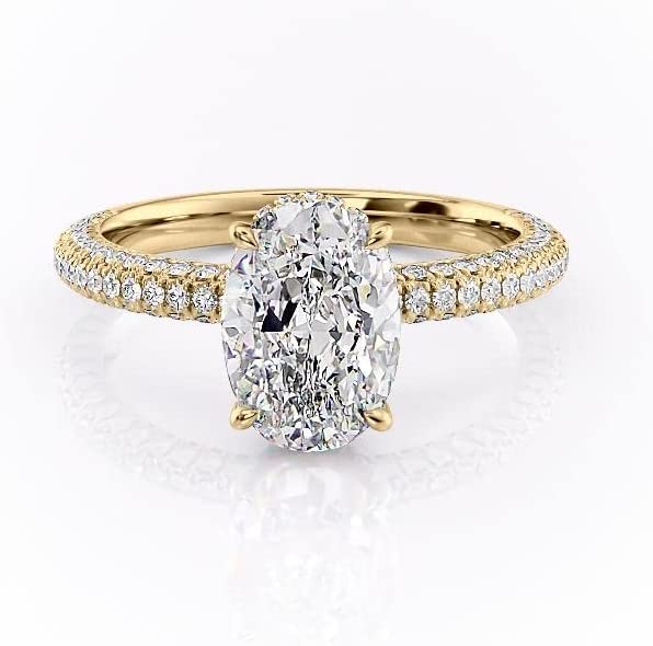 2CT Oval Cut VVS1 Colorless Moissanite Engagement Ring 10K Solid Gold Half Eternity Hidden Halo Vintage Antique Anniversary Promise Gift Versailles Diamond Engagement Ring Customized Ring For Her