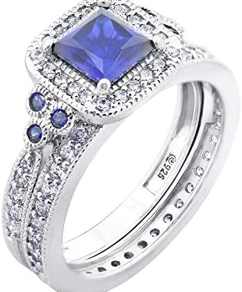 Amazon Collection Platinum-Plated Sterling Silver Antique Ring set with Asscher-Cut Infinite Elements Cubic Zirconia