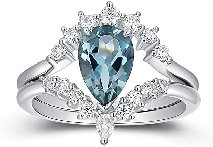 Frayerr Moissanite Ring – 925 Sterling Silver Wedding Band – Topaz Wedding Sets – Retro 1.50 Carat Natural London Blue Topaz Ring – Pear Shape Moissanite Women Ring – Birthstone Ring – Birthday Gifts